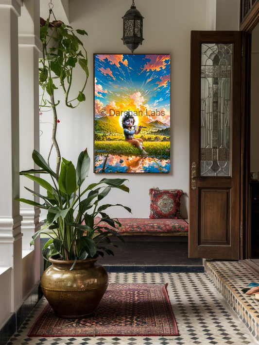 Sunrise Little Krishna Darshan – Premium Devotional Wall Art (Framed & Unframed) | Darshan Labs